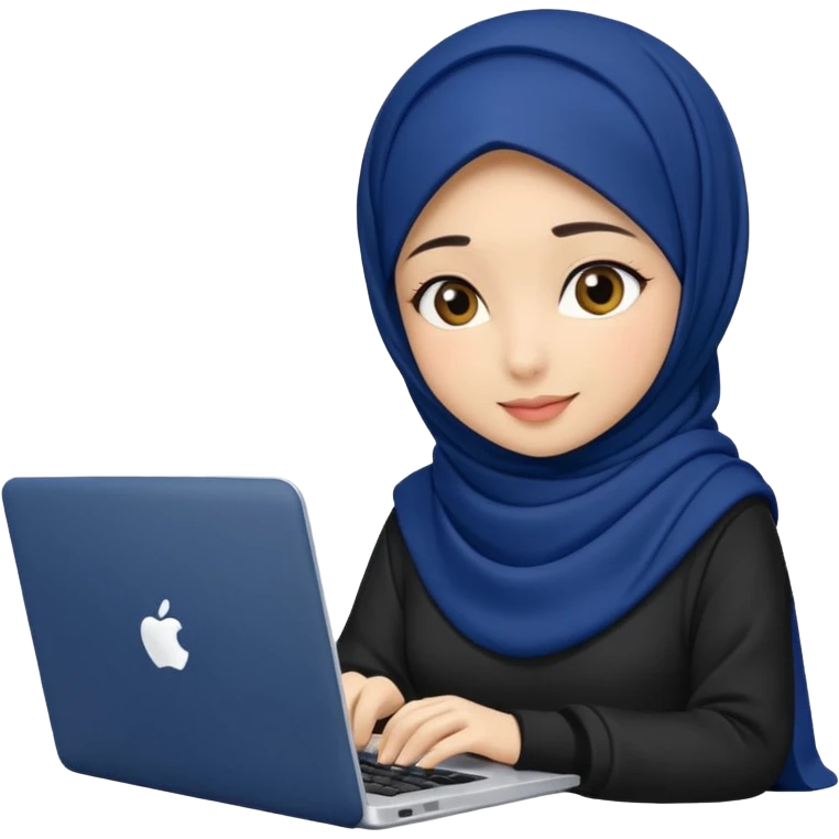 dark blue hijab cute girls with labtop  emoji