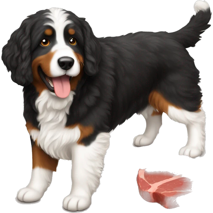  Bernerdoodle eating steak  emoji