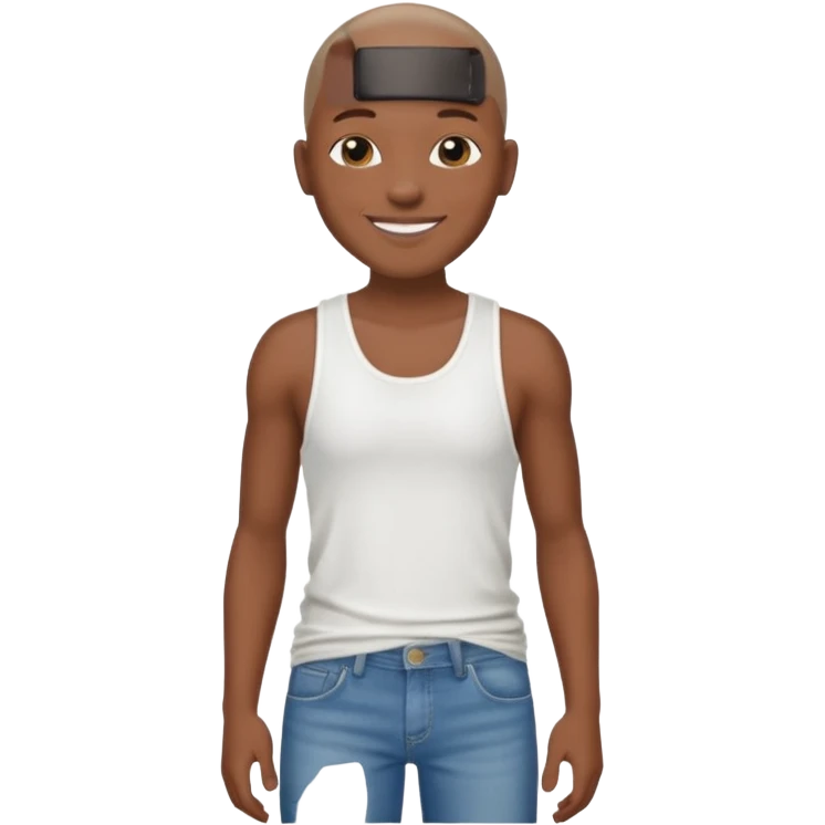 Un personnage noir avec un débardeur blanc et un jean 👖 avec des cheveux rasés  emoji