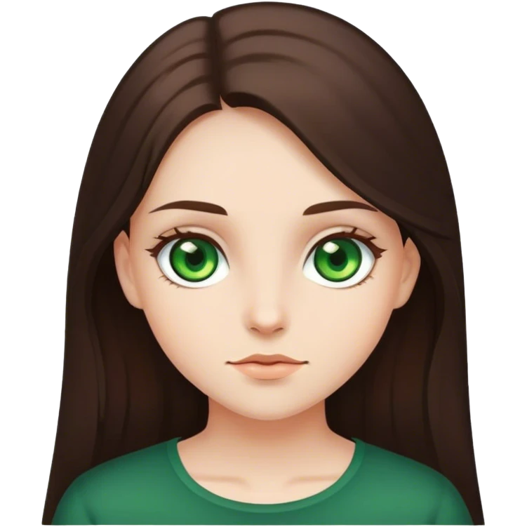 Garota de olhos verdes pele clara, cabelo longo e moreno escuro  emoji