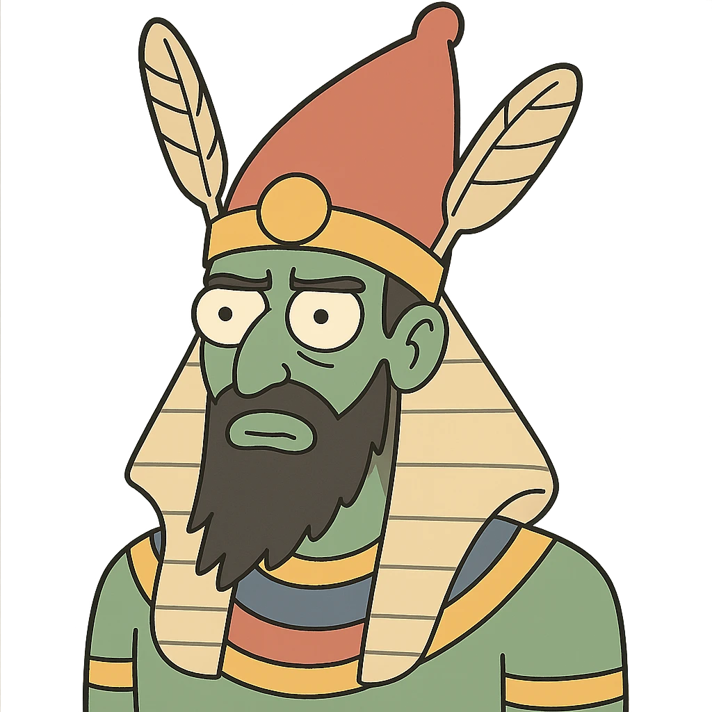 flat toon style head of Osiris, ancient Egyptian deity emoji