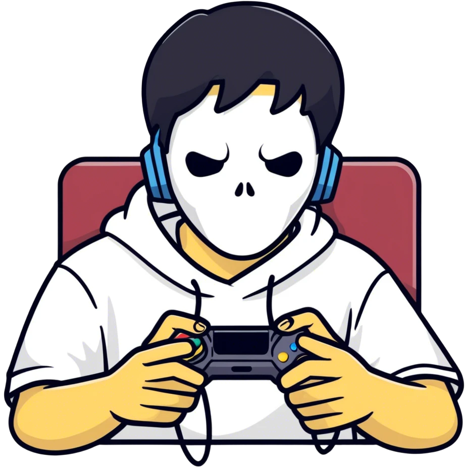 Cool kid he has black hair and is wearing a ghostface tee shirt and playing video games emoji