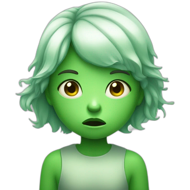 sad sick kid green face girl holding breath emoji