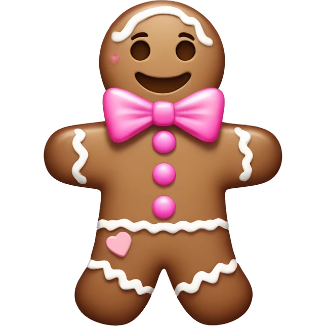 Gingerbread man taupe brown with pink bow and holding a pink candy cane  emoji