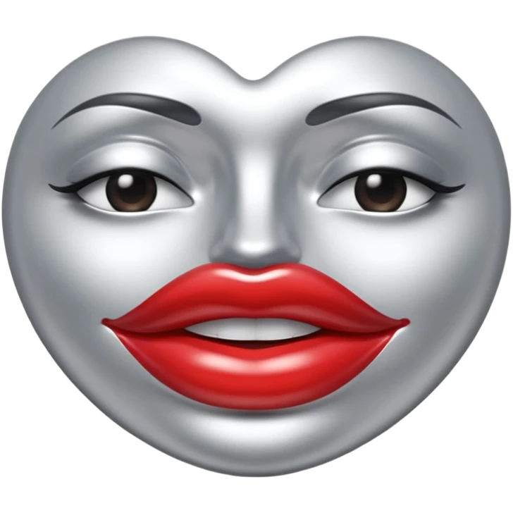 A seductive pair of slightly parted lips emoji made of liquid silver chrome, smooth glossy metallic surface, soft sensual curves, subtle reflections, luxury sexy aesthetic, minimal iOS emoji style, centered composition, clean white background, soft studio lighting, no text emoji