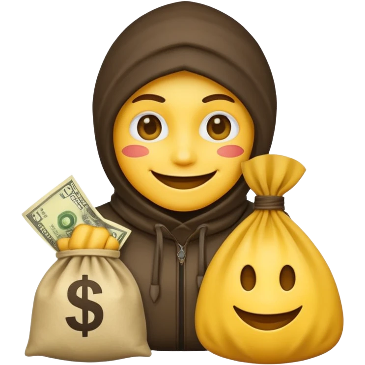 A thief emoji has a bag of dollars next to it. emoji