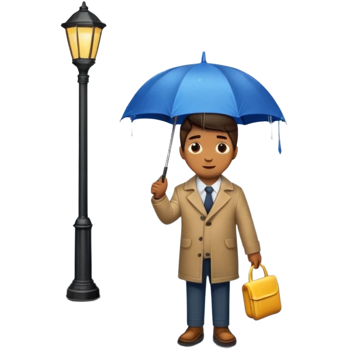 Man with umbrella + streetlight reflection emoji