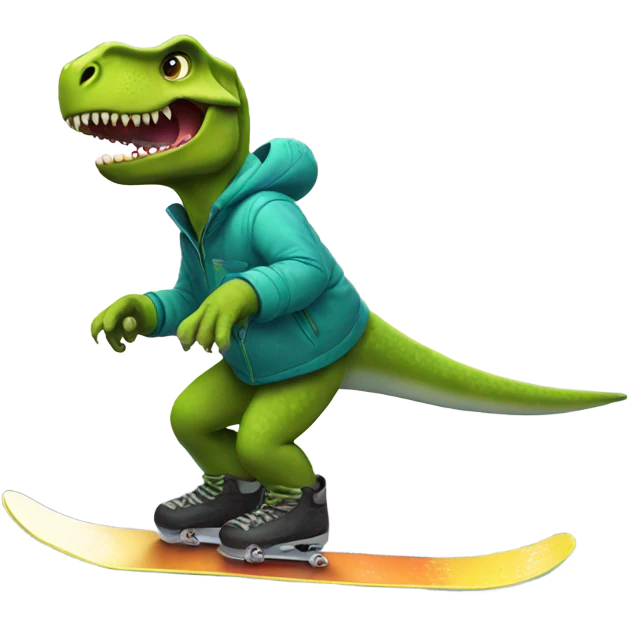 Dinosaur snowboarding emoji