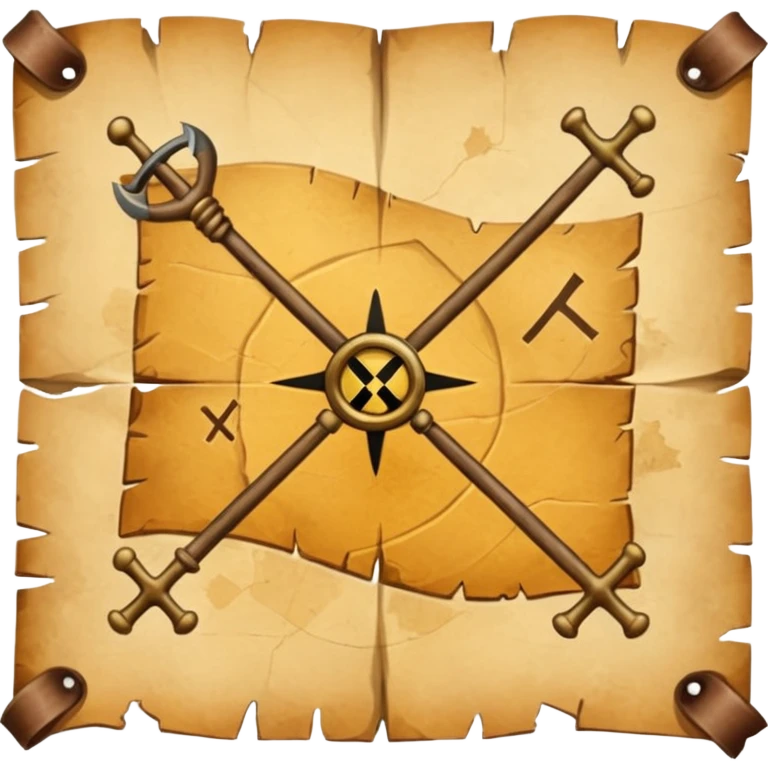 aged parchment map with X marked treasure map. emoji