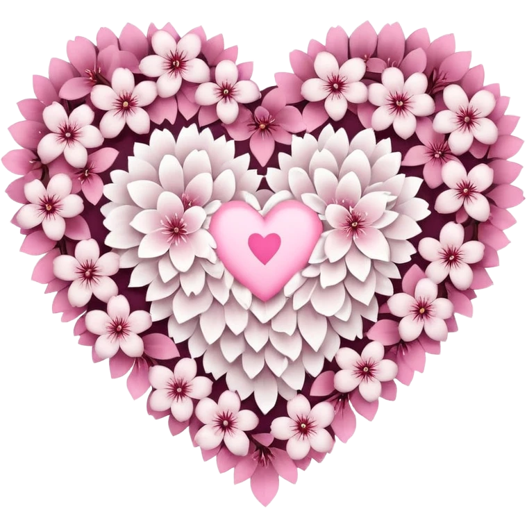 goth sakura heart, heart made of white sakura petals with pink accents emoji