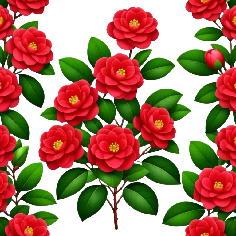 big bouquet Red Camellia, luxuriant, stem, leaf emoji