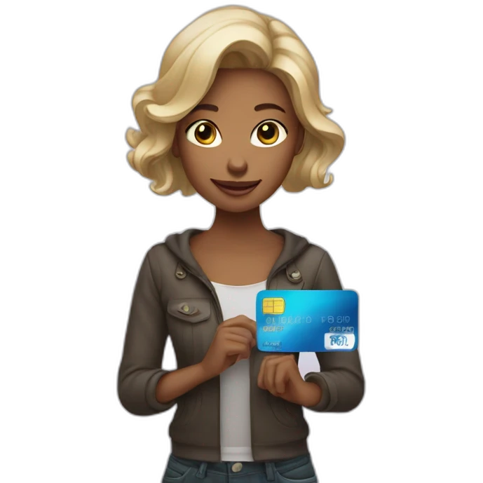 Girl with a credit card in front her comouter emoji