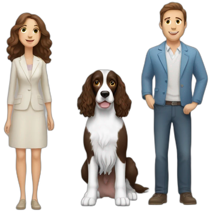 Springer spaniel with man and woman emoji