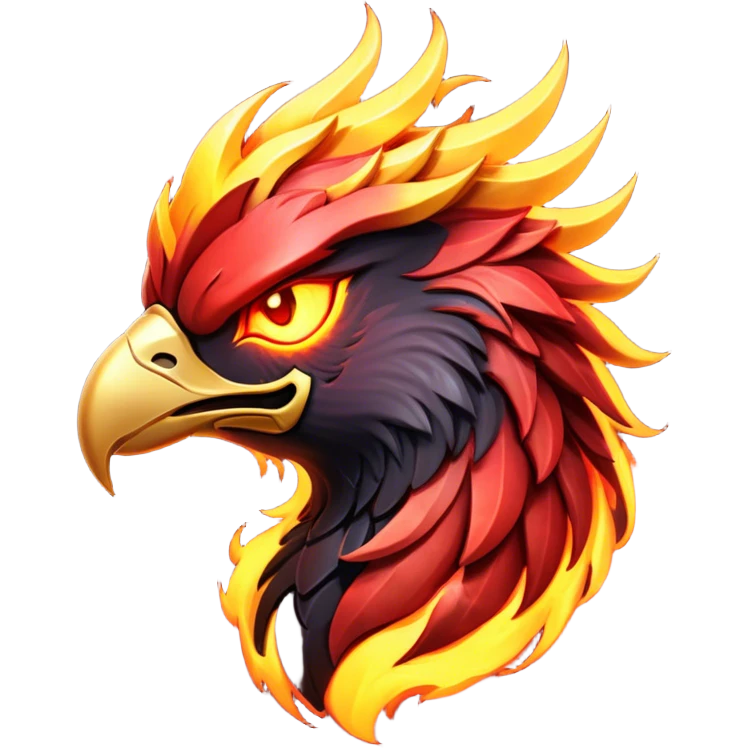 Cinematic Fierce Battle-Hardened Mystical Fire Phoenix Portrait Emoji, head tilted with an aggressive, unwavering gaze that speaks of relentless combat. The flame-kissed form is marked by rugged, charred feathers and vivid battle scars. Its blazing eyes radiate raw intensity and steely resolve, rendered with lifelike detail and stark natural lighting, high shine, channeling an aura of unyielding warlike energy and valor, softened by a dynamic glowing outline that highlights its battle-earned ferocity. emoji