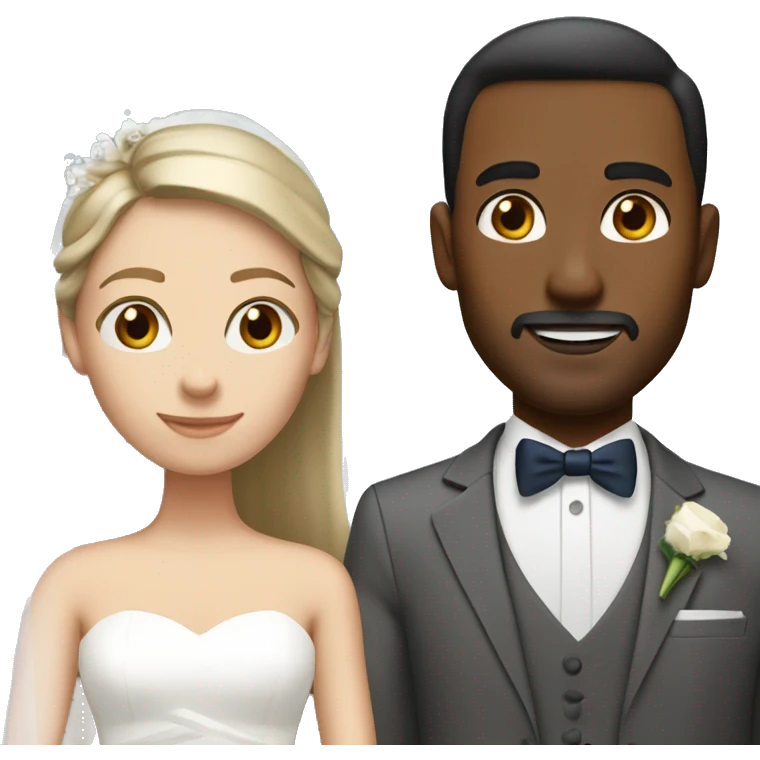 couple on wedding day: man has slick back brown hair and brown eyes and woman has dirty blonde straight hair and blue eyes emoji