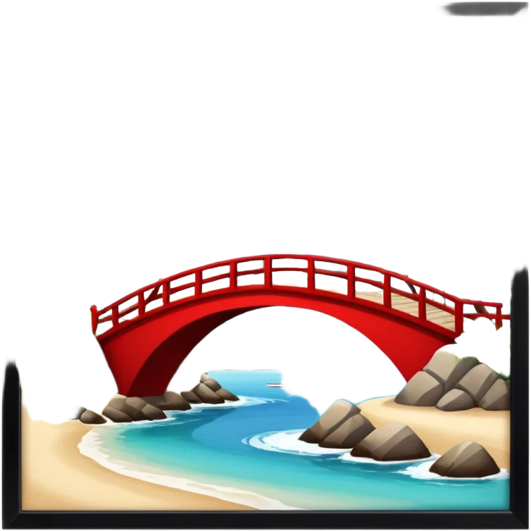 island with contemporary architecture, beaches with palm trees, and a red bridge on one side emoji