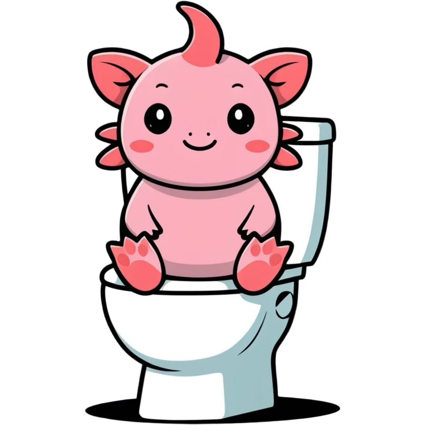 smiling axolotl sitting on a toilet easy to recognize emoji