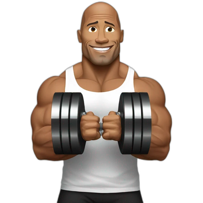 Dwayne Johnson with dumbells in his hands emoji