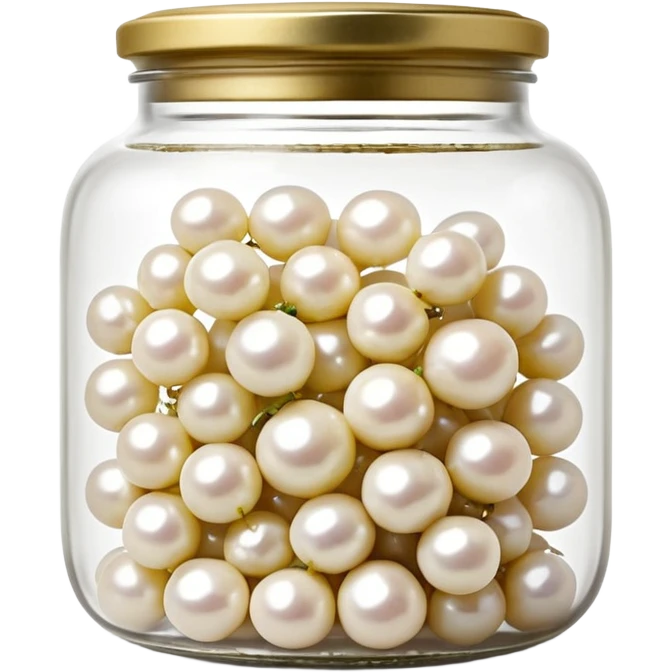 clear glass jar filled with small white pearl onions submerged in clear brine, rounded jar with metal lid, tightly packed contents visible through transparent sides, onions smooth glossy slightly translucent, no label no fork no garnish, closed jar, soft lighting, subtle shadows, emoji scale emoji