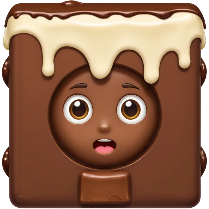 Cartoon chocolate mini pastry peeking from behind tiny wall, suspicious eyes, tiny chocolate smudges, chibi style, Twitch emoji style, transparent background, colorful
 emoji