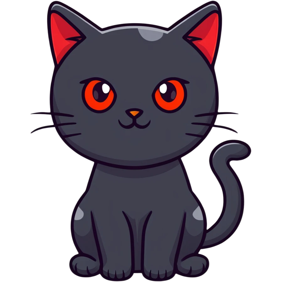 Mysterious black cat with bright red eyes emoji