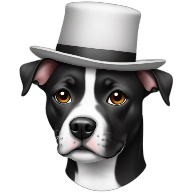 Black and white staffy with small hat emoji