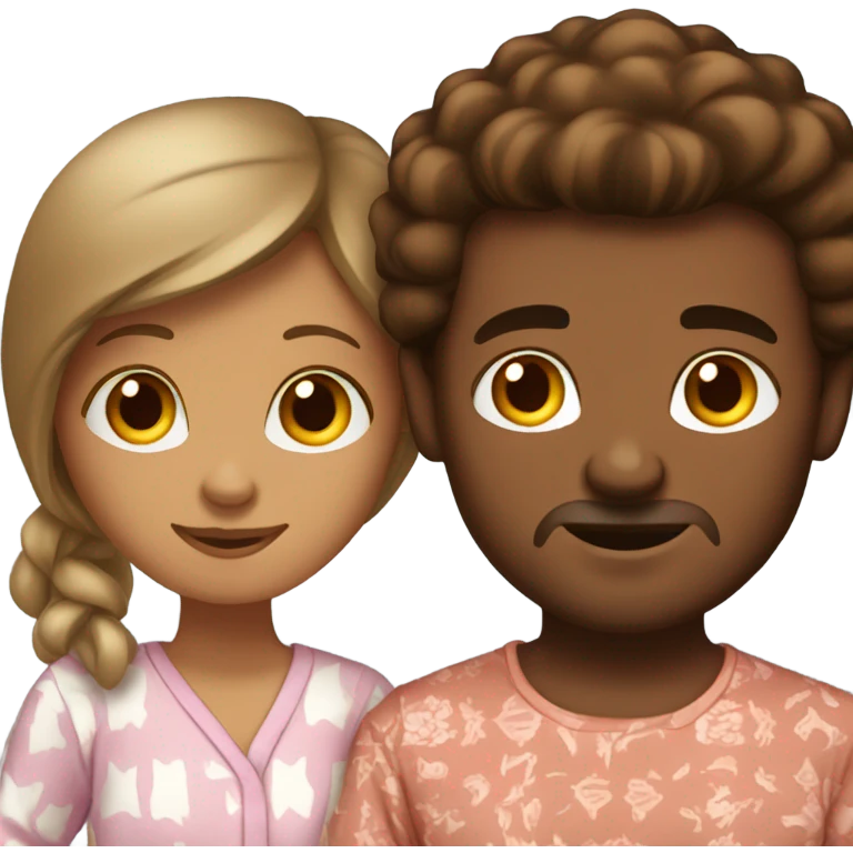 White man and brown-skinned woman in matching pajamas emoji