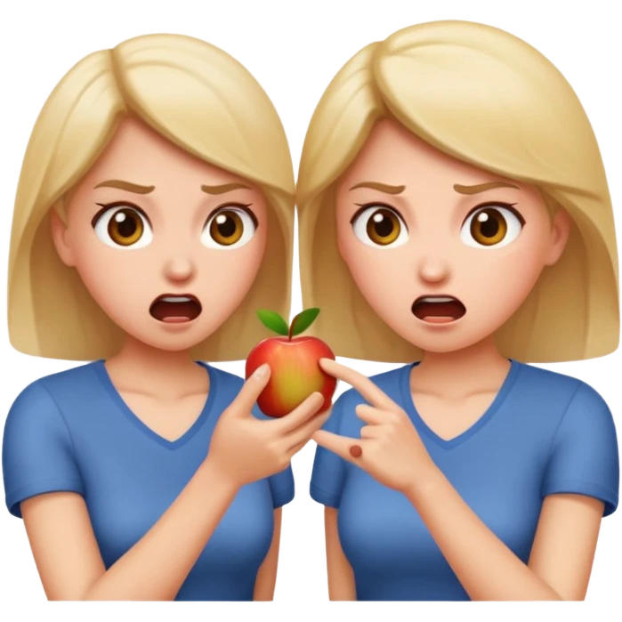 two women arguing, expressive faces, apple emoji style emoji