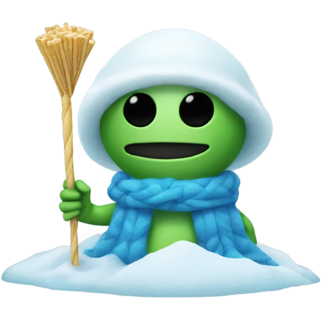 alien holding a small straw next to a mound of snow emoji
