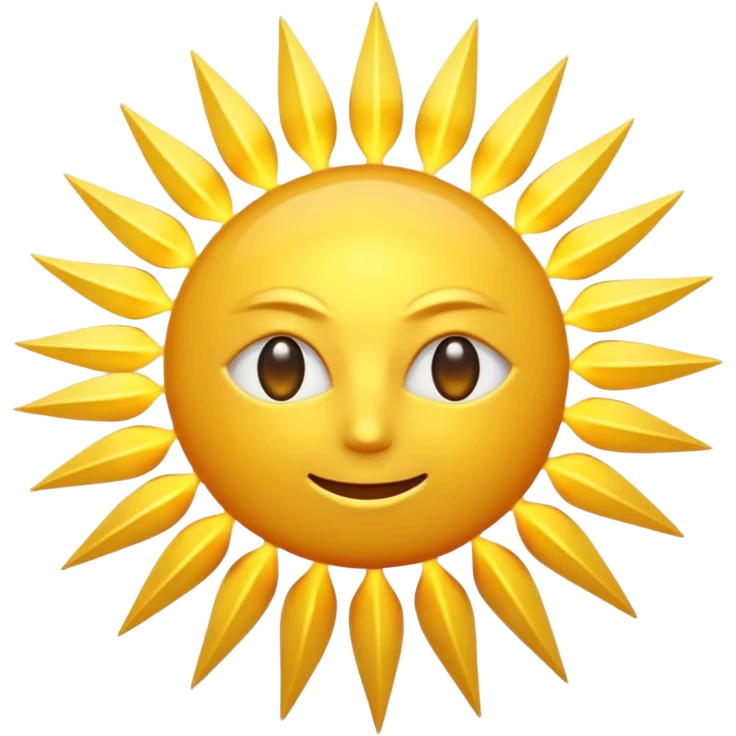 A radiant golden sun, with long, bright rays surrounding it, an intense yellow center, detailed 3D emoji style, neutral background, soft and vibrant lighting.  emoji