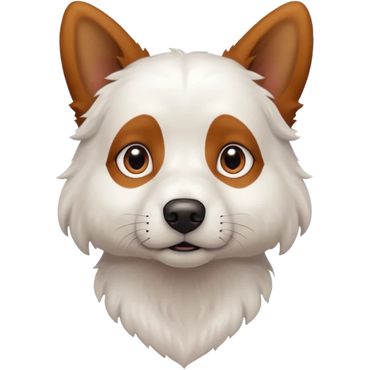 a completely white dog with brown eyes, a long, medium-sized body, and ears with small brown specks on them. emoji
