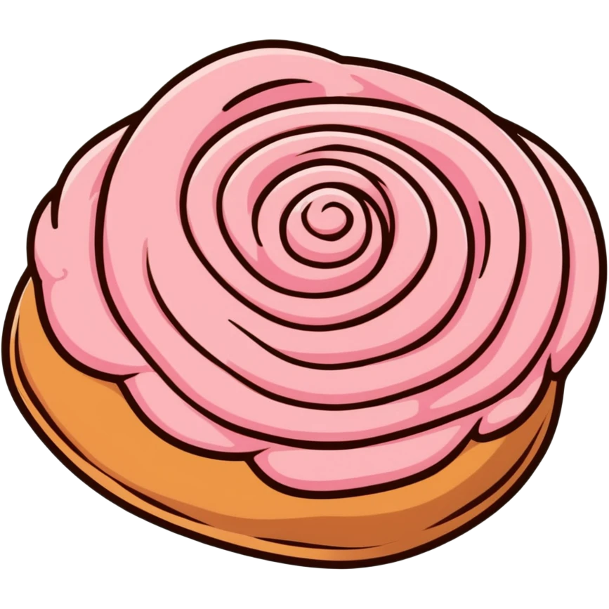 coquette style cinnamon roll with pink frosting seen from top view emoji