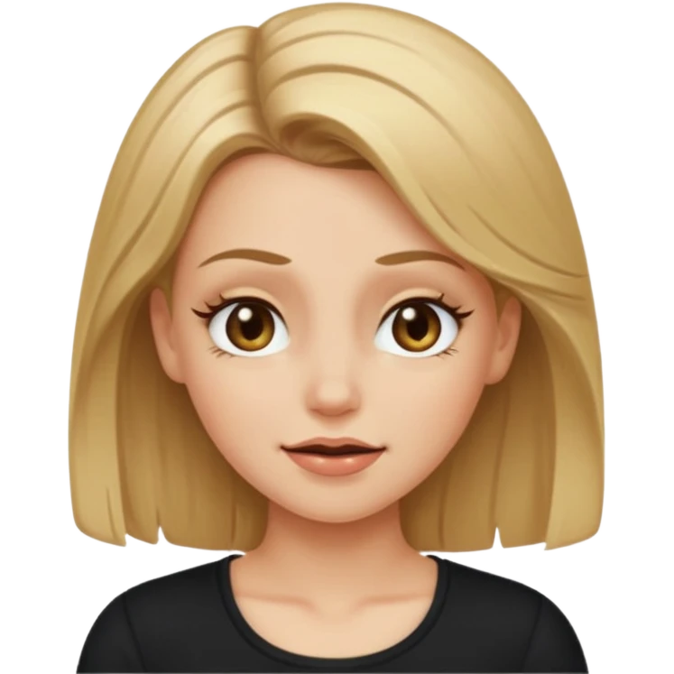 white girl with dirty blond hair, hazel eyes, black top, winking emoji