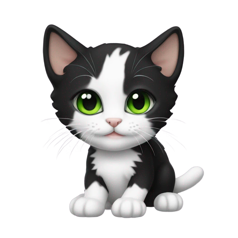 Tuxedo kitten with green eyes emoji