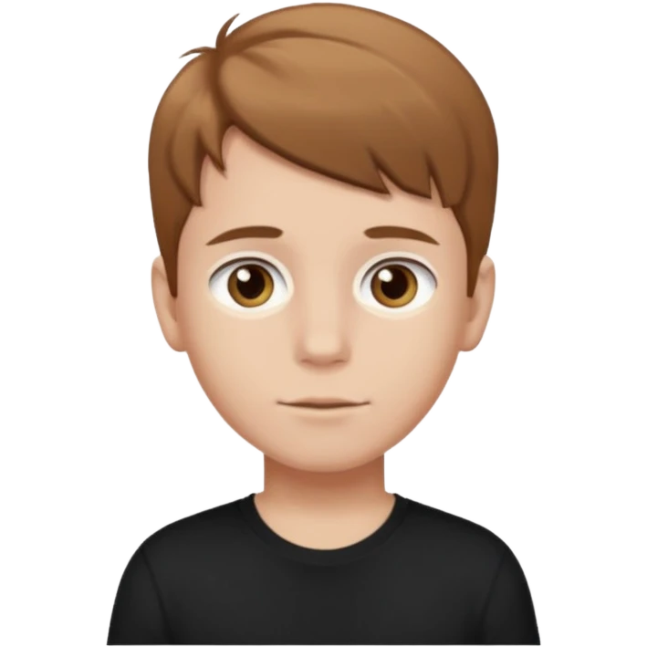 A boy with light brown hair and brown eyes and white skin and black t shirt  emoji