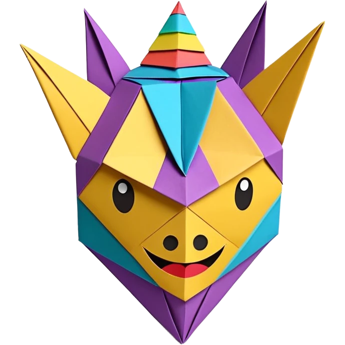 3D render of Piñata entirely of folded origami paper, sharp creases, cardboard texture, matte finish, visible paper grain, craft aesthetic,emoji style, isolated on white background --v 6.0 emoji
