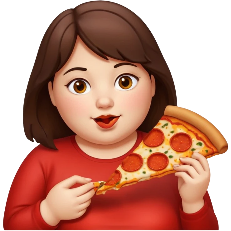 Fat brunette girl eating pizza emoji