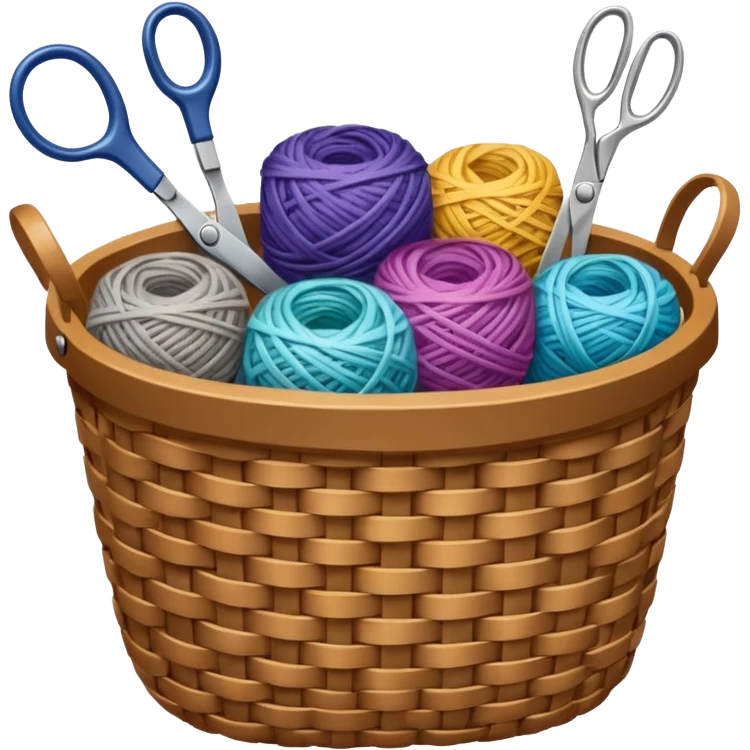 A tidy basket with neatly arranged skeins and scissors. emoji