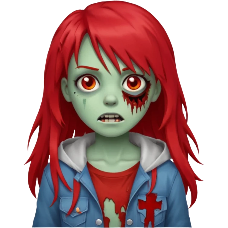create a zombie girl with red long hair and blocky bangs emoji