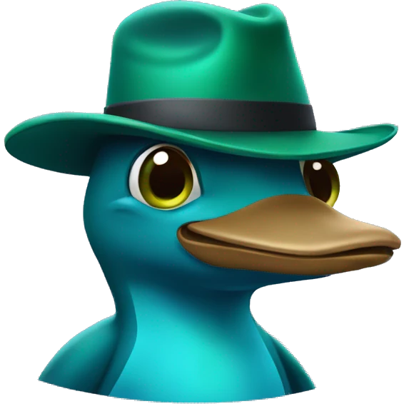 blue/green platypus with a fedora emoji