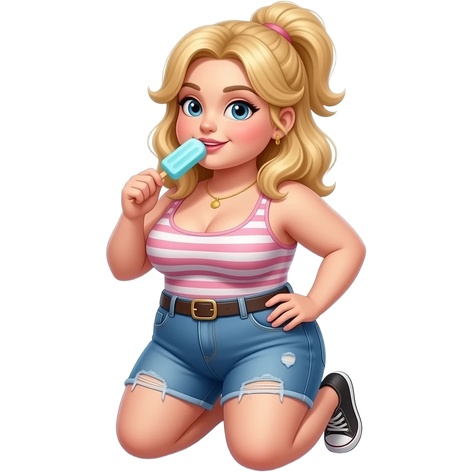 Chubby Blonde girl with huge boobs sucking popsicle on her knees emoji
