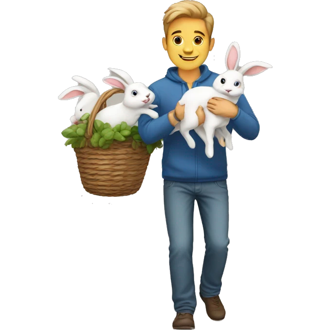 A man carrying 15 bunnies emoji
