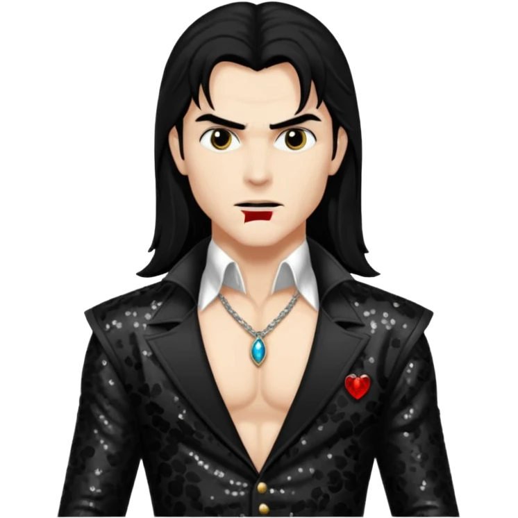 Adam Van Helsing from Vampirella with long black hair, black sequin outfit emoji