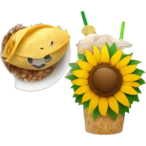 Sunflower on the beach eating a burrito and having a drink emoji