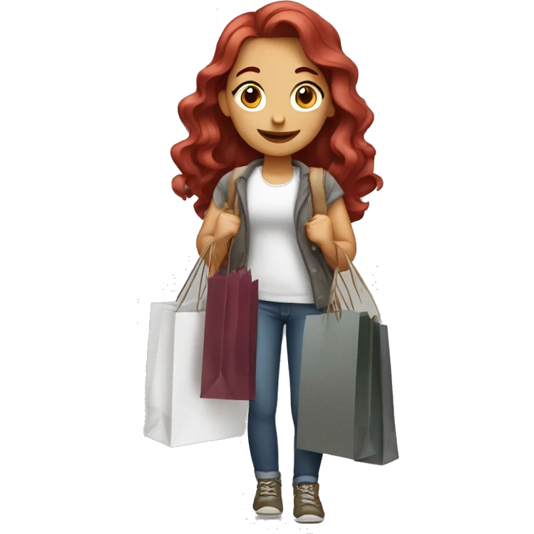 Long Burgundy haired girl, shopaholic, carrying a lot of shopping bags emoji