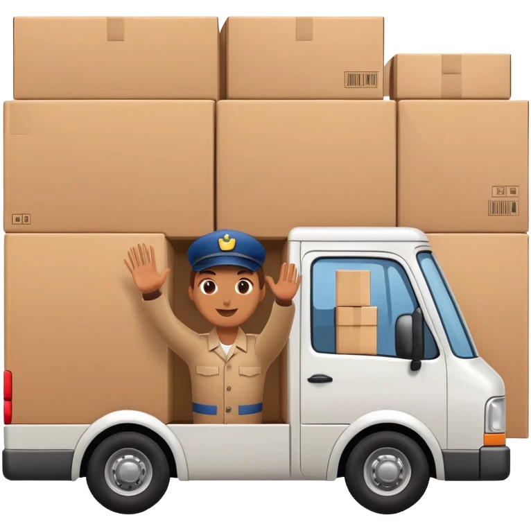delivery truck with a supplier waving from the window, back of the truck completely filled with packages emoji