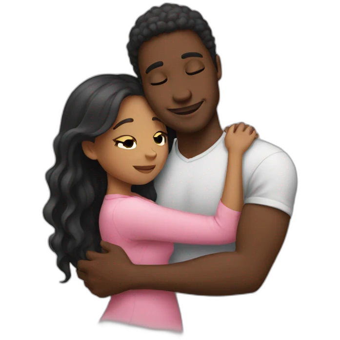 black guy with girl hug emoji