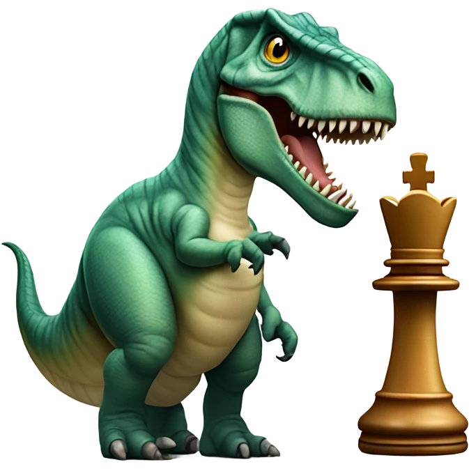 dinosaur holds a queen chess piece in its paw emoji