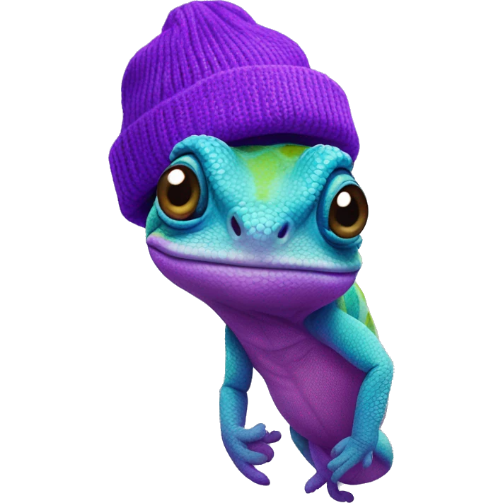 Chameleon wearing a purple beanie  emoji