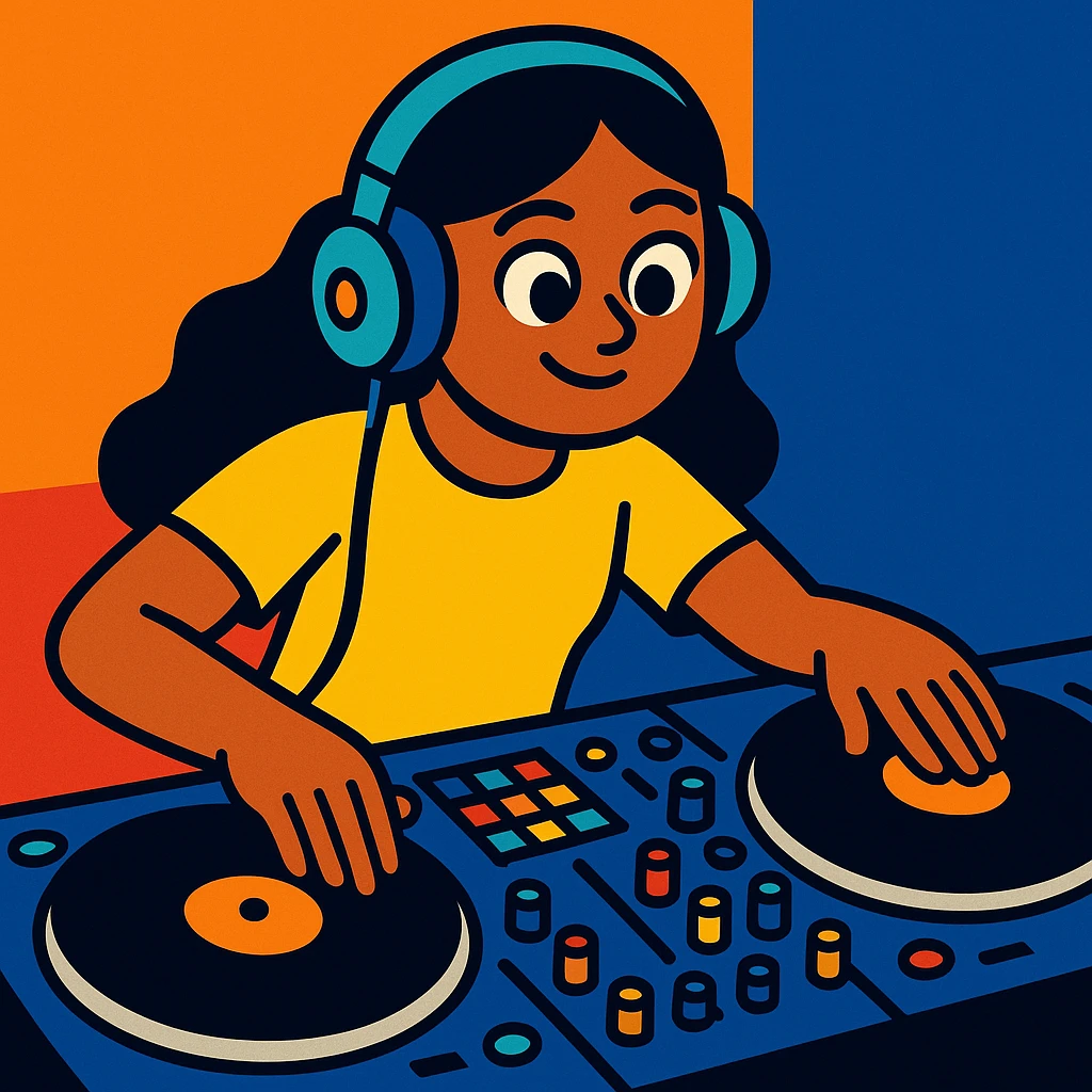 girl playing DJ set emoji